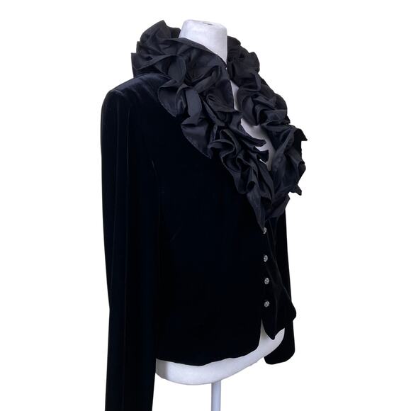 Xscape Sz 8 Vtg Elegant Dressy Ruffle Neck Fitted Velvet Blazer Jacket Luxorious - Picture 3 of 16